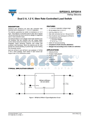 SIP32414 datasheet - Dual 2 A, 1.2 V, Slew Rate Controlled Load Switch
