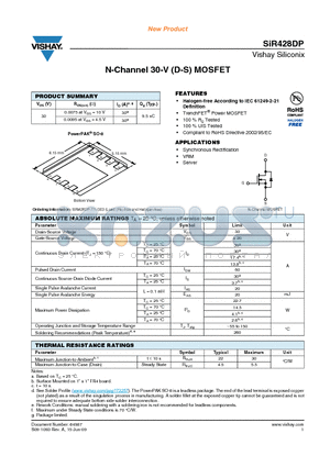 SIR428DP-T1-GE3 datasheet - N-Channel 30-V (D-S) MOSFET