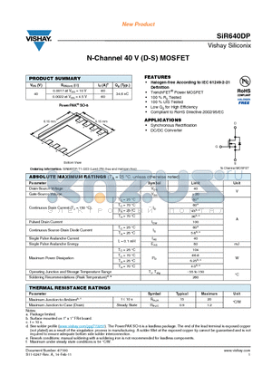 SIR640DP datasheet - N-Channel 40 V (D-S) MOSFET