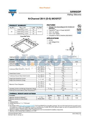 SIR802DP datasheet - N-Channel 20-V (D-S) MOSFET