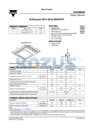 SIS406DN-T1-GE3 datasheet - N-Channel 30-V (D-S) MOSFET