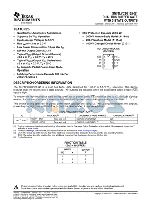 CLVC2G125IDCURQ1 datasheet - DUAL BUS BUFFER GATE WITH 3-STATE OUTPUTS