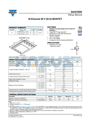 SIS472DN-T1-GE3 datasheet - N-Channel 30 V (D-S) MOSFET