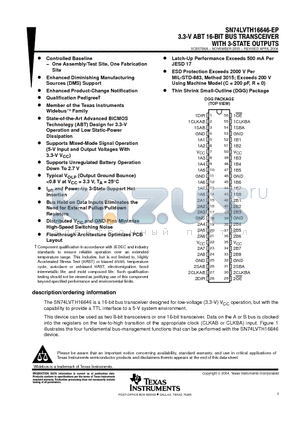 CLVTH16646IDGGREP datasheet - 3.3-V ABT 16-BIT BUS TRANSCEIVER WITH 3-STATE OUTPUTS