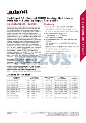 HS1-1840ARH/PROTO datasheet - Rad-Hard 16 Channel CMOS Analog Multiplexer with High-Z Analog Input Protection