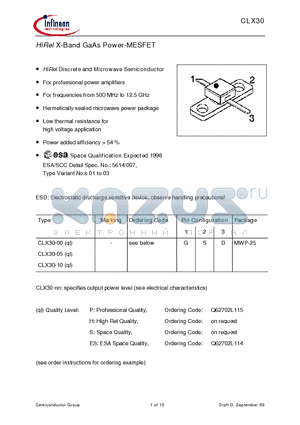 CLX30-00 datasheet - HiRel X-Band GaAs Power-MESFET
