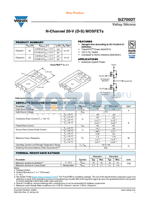 SIZ700DT datasheet - N-Channel 20-V (D-S) MOSFETs Compliant to RoHS Directive 2002/95/EC