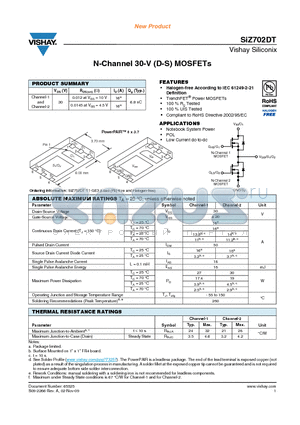 SIZ702DT-T1-GE3 datasheet - N-Channel 30-V (D-S) MOSFETs