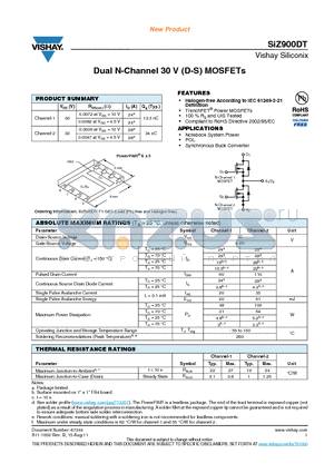 SIZ900DT-T1-GE3 datasheet - Dual N-Channel 30 V (D-S) MOSFETs