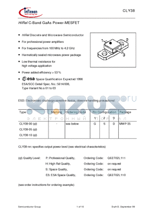 CLY38-00 datasheet - HiRel C-Band GaAs Power-MESFET