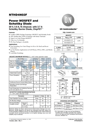 NTHD4N02FT1 datasheet - Power MOSFET and Schottky Diode