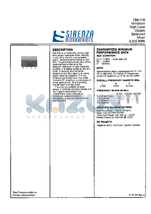 CM-1H8 datasheet - Miniature High Level Double Balanced Mixer 5-500 MHz