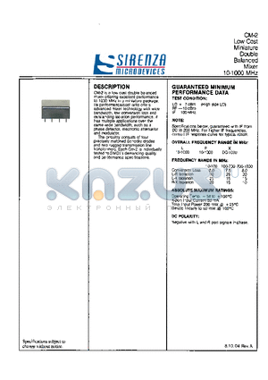 CM-2 datasheet - Low Cost Miniature Double Balanced Mixer 10-1000 MHz