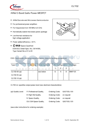 CLY32-10 datasheet - HiRel C-Band GaAs Power-MESFET
