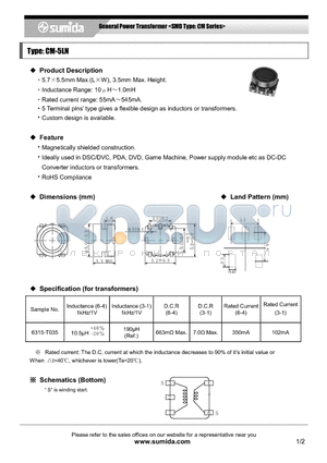 CM-5LN datasheet - General Power Transformer(smd type:cm series)