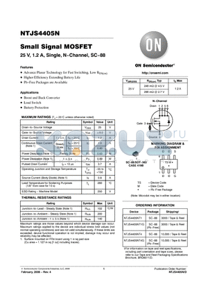 NTJS4405NT1G datasheet - Small Signal MOSFET 25 V, 1.2 A, Single, N−Channel, SC−88