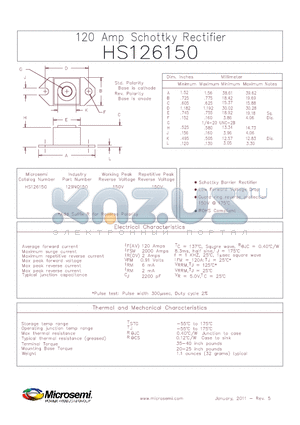 HS126150 datasheet - 120 Amp Schottky Rectifier