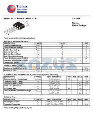 SJE1349 datasheet - NPN PLASTIC POWER TRANSISTOR