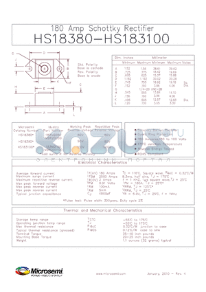 HS183100 datasheet - 180 Amp Schottky Rectifier