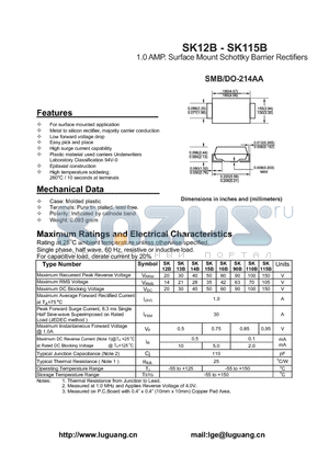 SK15B datasheet - 1.0 AMP. Surface Mount Schottky Barrier Rectifiers
