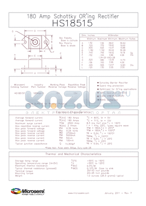 HS18515 datasheet - 180 Amp Schottky ORing Rectifier