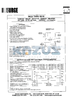 SK22 datasheet - SURFACE MOUNT SCHOTTKY BARRIER RECTIFIER VOLTAGE - 20 to 100 Volts CURRENT - 2.0 Amperes