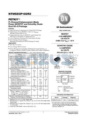 NTMSD3P102R2 datasheet - P−Channel Enhancement−Mode Power MOSFET and Schottky Diode Dual SO−8 Package