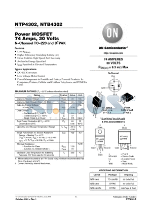 NTP4302 datasheet - NTP4302, NTB4302