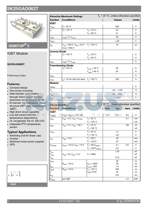 SK25GAD063T datasheet - IGBT Module
