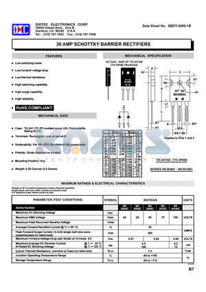 SK3040C datasheet - 30 AMP SCHOTTKY BARRIER RECTIFIERS