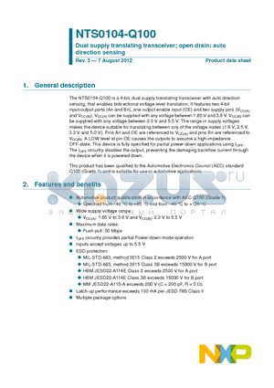 NTS0104UK-Q100 datasheet - Dual supply translating transceiver; open drain; auto direction sensing