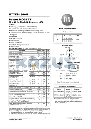 NTTFS4840NTAG datasheet - Power MOSFET 30 V, 26 A, Single N−Channel, l8FL