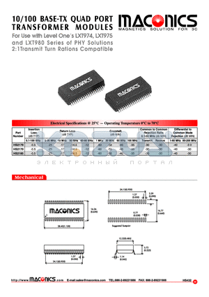 HS2179 datasheet - 10/100 BASE - TX QUAD PORT TRANSFORMER MODULES