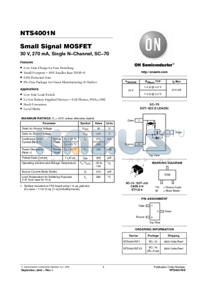 NTS4001NT1G datasheet - Small Signal MOSFET