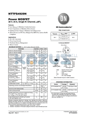 NTTFS4929NTWG datasheet - Power MOSFET 30 V, 34 A, Single NChannel, 8FL