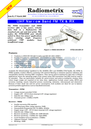 NTX2 datasheet - UHF Narrow Band FM TX & RX