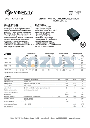 V7802-1500 datasheet - DC SWITCHING REGULATOR, NON-ISOLATED