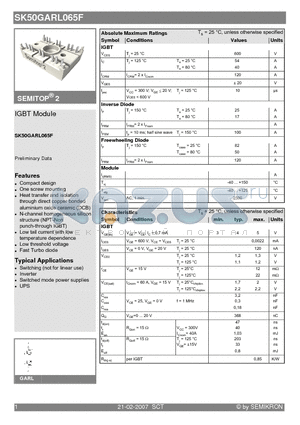 SK50GARL065F datasheet - IGBT Module