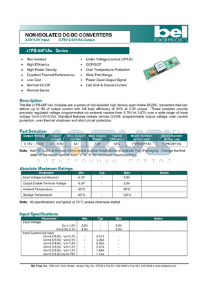 V7PB-06F1AL datasheet - NON-ISOLATED DC/DC CONVERTERS 3.0V-5.5V Input 0.75V-3.63V/6A Output
