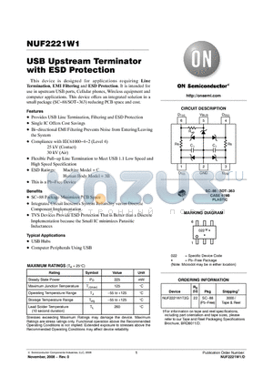 NUF2221W1 datasheet - USB Upstream Terminator with ESD Protection