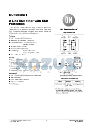 NUF2240W1T1G datasheet - 2 Line EMI Filter with ESD Protection