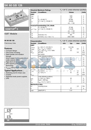 SK60GB128 datasheet - IGBT Module