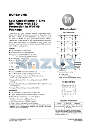 NUF4310MN datasheet - Low Capacitance 4-Line EMI Filter with ESD Protection in WDFN8 Package