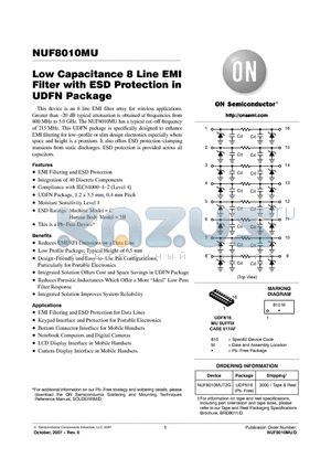 NUF8010MU datasheet - Low Capacitance 8 Line EMI Filter with ESD Protection in UDFN Package