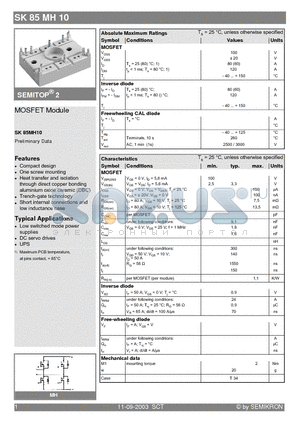 SK85MH10 datasheet - MOSFET Module