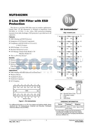 NUF8402MNT4G datasheet - 8 Line EMI Filter with ESD Protection