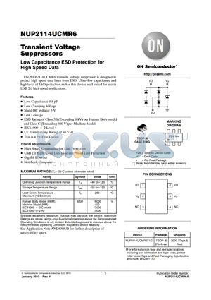 NUP2114UCMR6T1G datasheet - Transient Voltage Suppressors Low Capacitance ESD Protection for High Speed Data