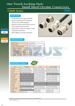 CM09 datasheet - One-Touch Locking Style Small Sized Circular Connectors