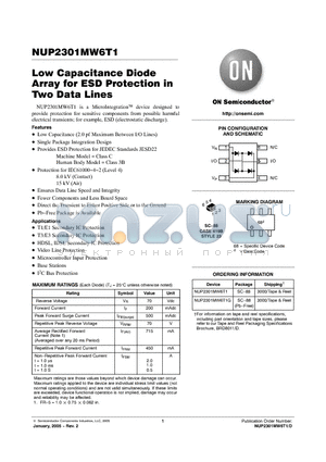 NUP2301MW6T1G datasheet - Low Capacitance Diode Array for ESD Protection in Two Data Lines