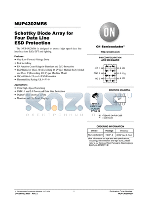 NUP4302MR6 datasheet - Schottky Diode Array for Four Data Line ESD Protection